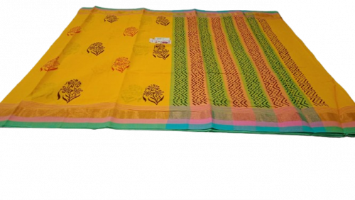 PL Salem Sarees Hand Block Printed Saree